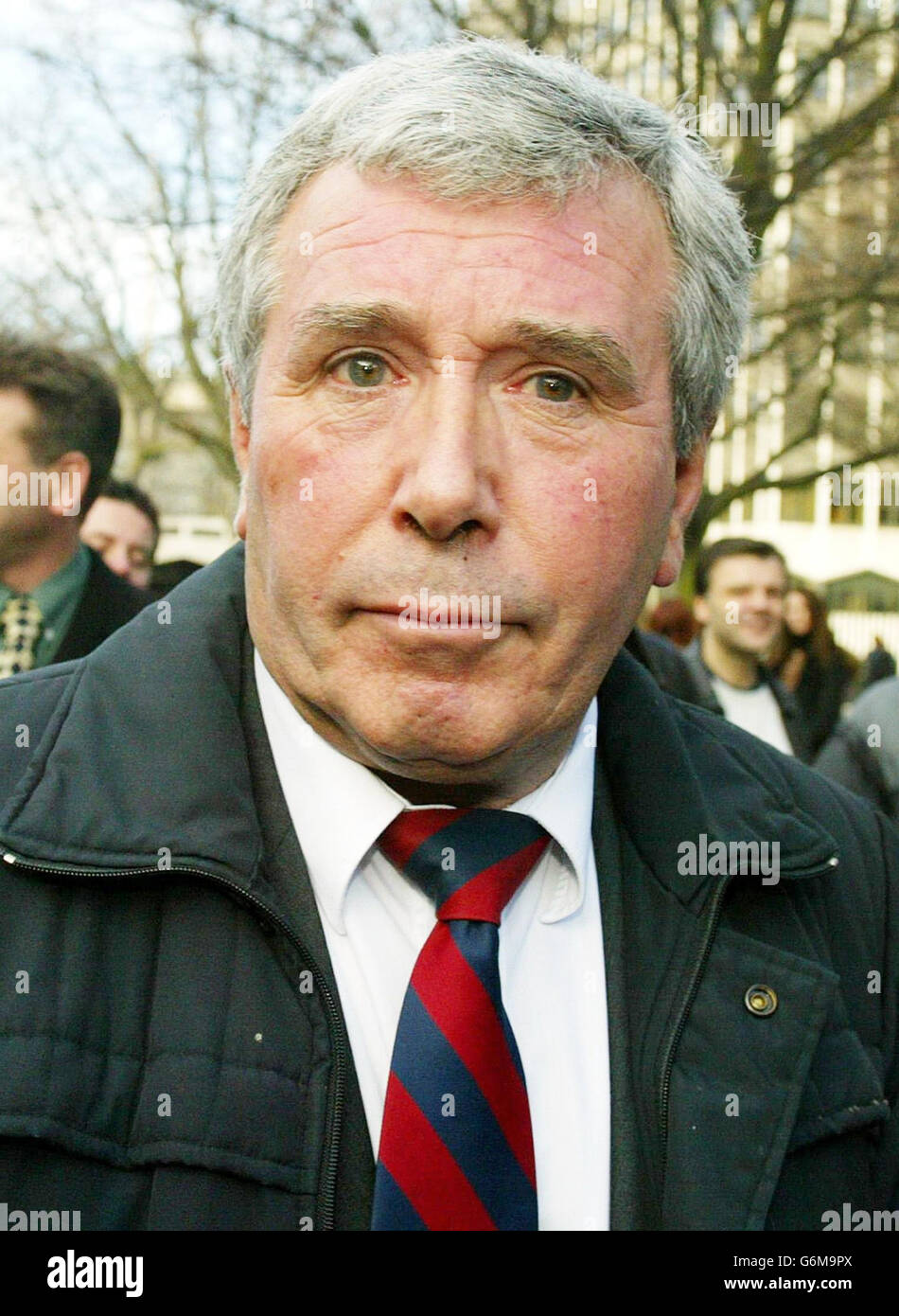 Denis Bell, the Uncle of EastEnders actress Jessie Wallace, , leaves Southend Magistrates Court after his niece was banned from driving for three years and fined 1,000 after failing a breath test in March. Bell had claimed in court that he had spiked two glasses of white wine - which Wallace admitted to drinking - with vodka as a joke. Stock Photo