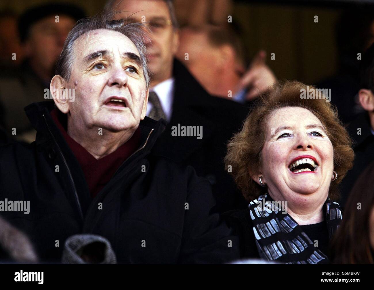 Brian Clough with his wife Barbara, at Burton Albion's game versus  Hartlepool United to watch the team managed by their son Nigel, during  their FA Cup 2nd round match at Eton Park,