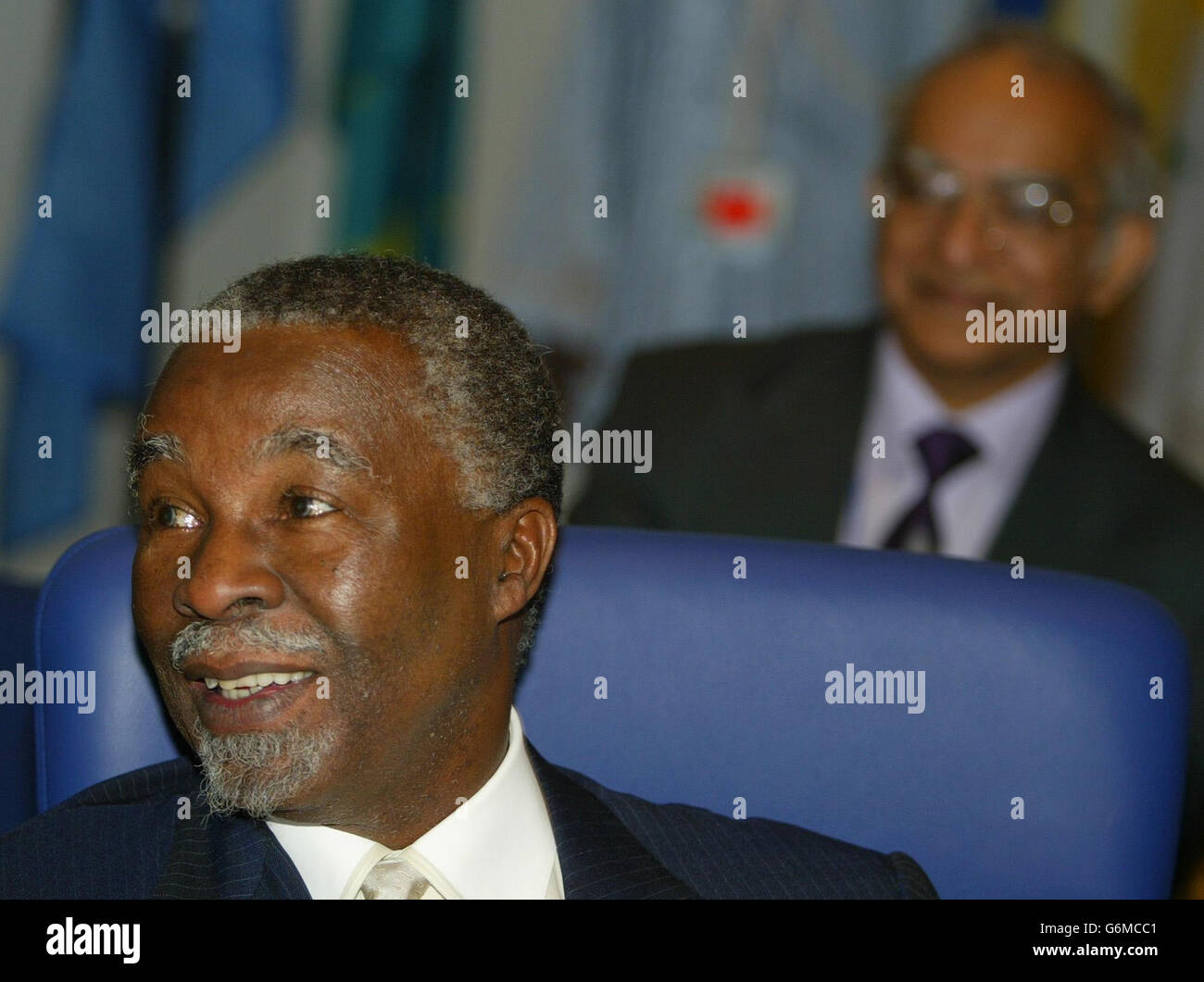 South African President Thabo Mbeki, attends an executive session of the Commonwealth Summit in Abuja, Nigeria, following Zimbabwe's announcement last night that it was quitting the organisation. Stock Photo