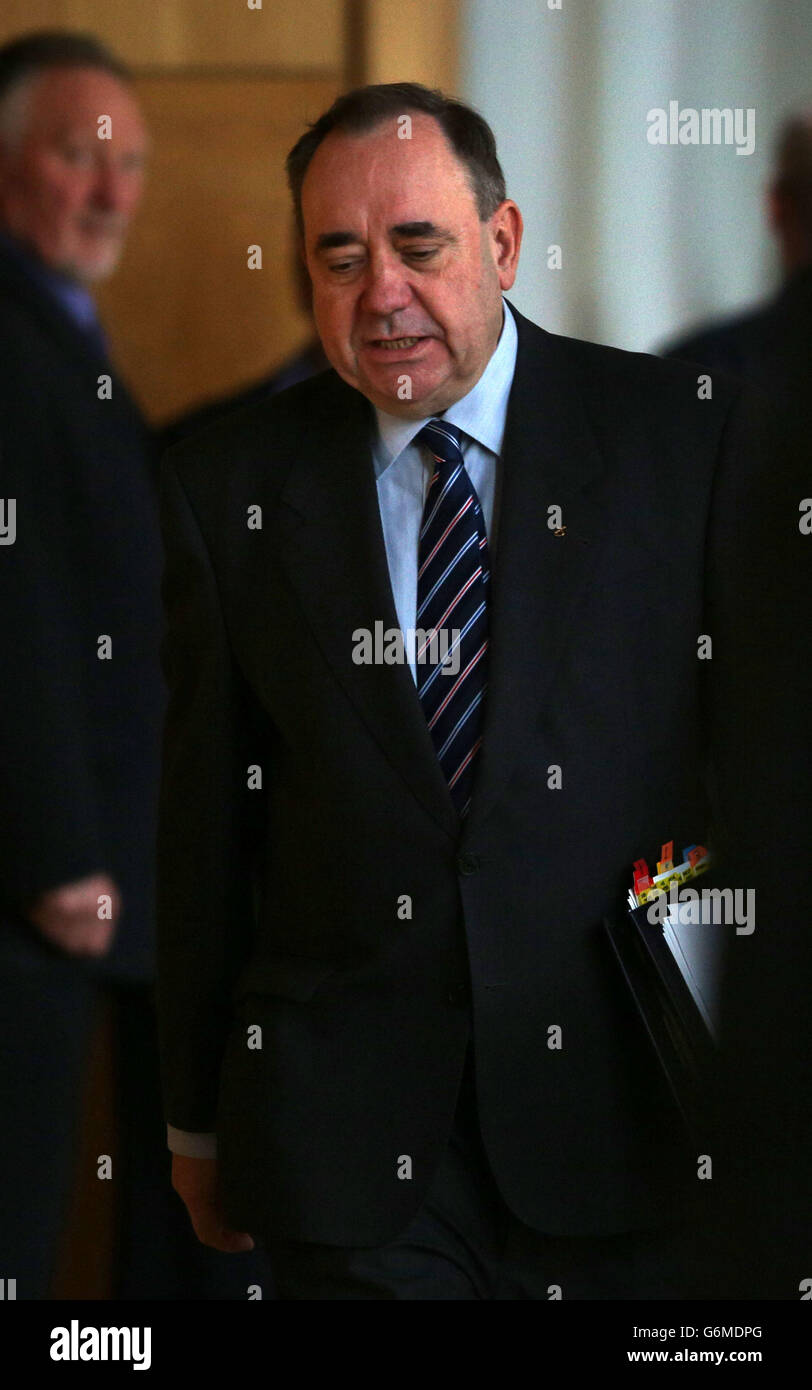 Scottish First Minister Alex Salmond arrives for Question Time at the Scottish Parliament, Edinburgh. Stock Photo