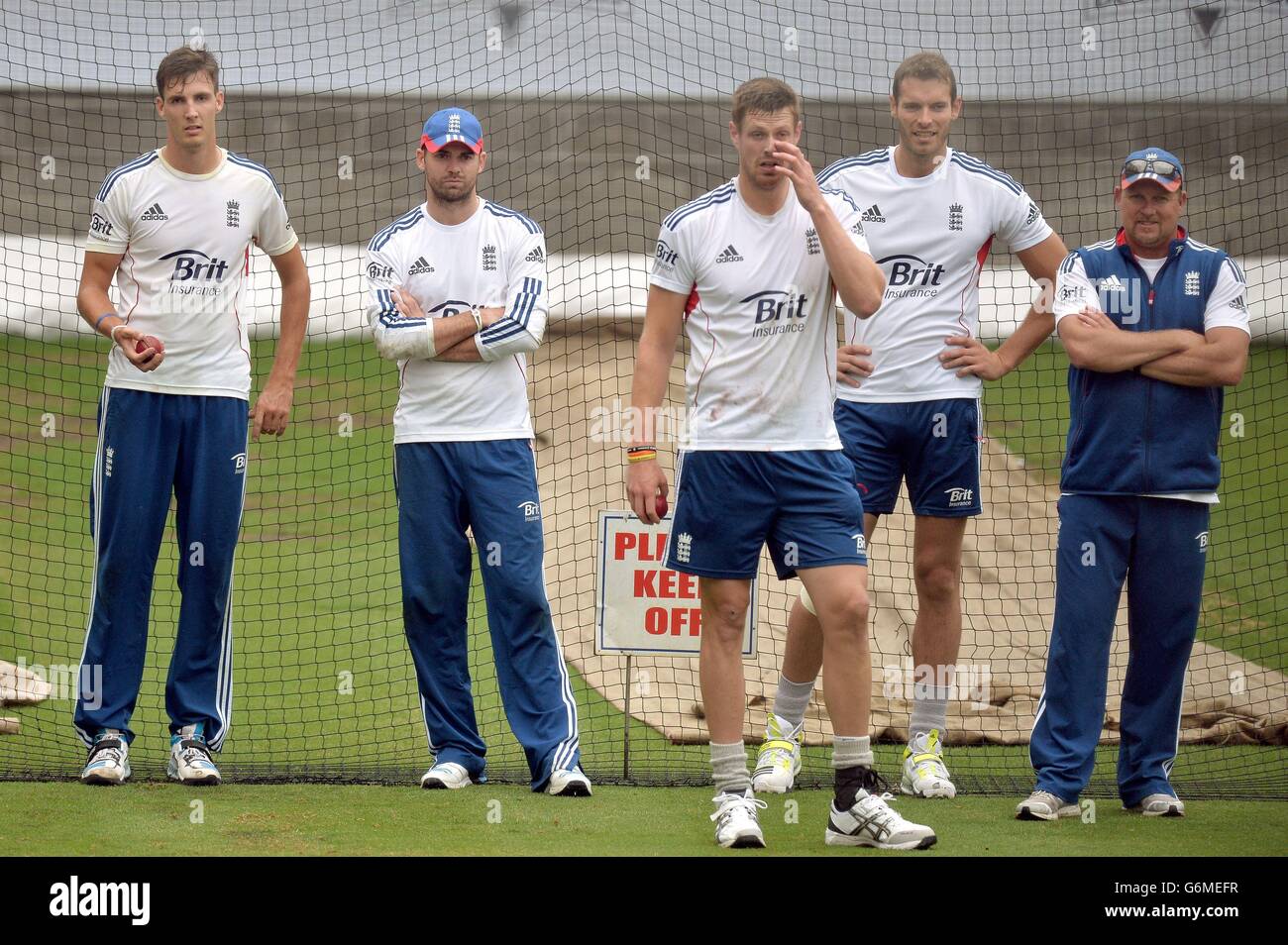 From Left England S Bowlers Steven Finn James Anderson Boyd Rankin Chris Tremlett And Bowling Coach David Saker During The Nets Session At The Mcg In Melbourne Australia Stock Photo Alamy