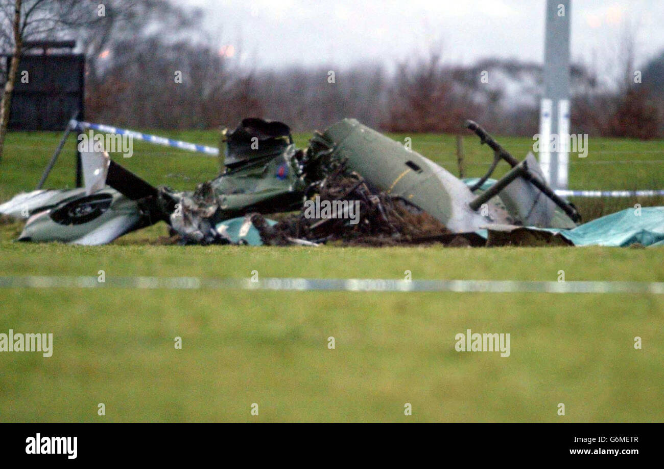 The scene of the fatal helicopter crash near Derry. Two army pilots