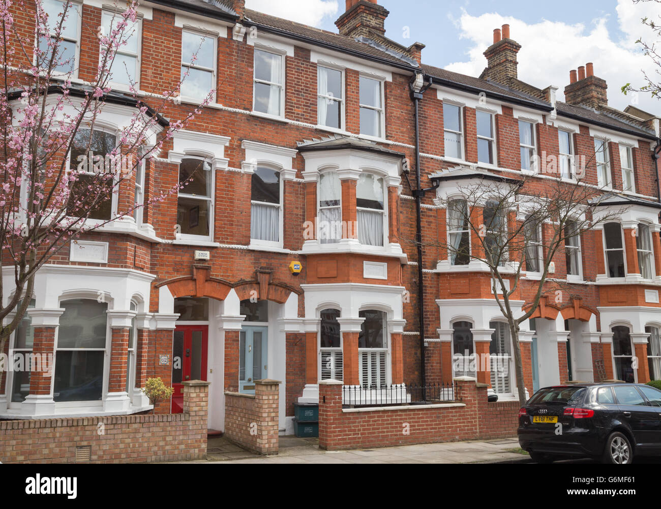 exterior of Victorian redbrick townhouse facades on Calabria Road in