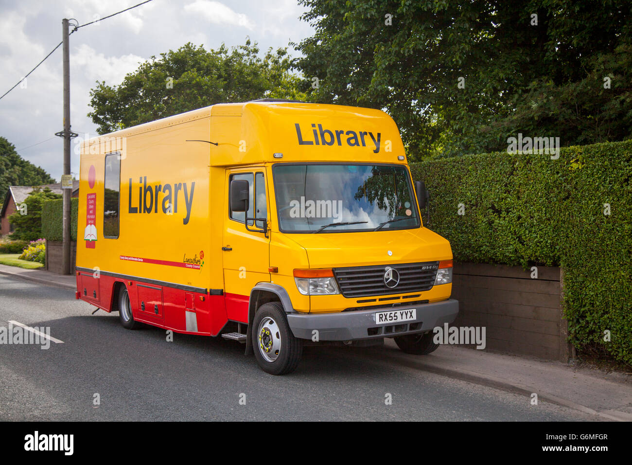 Lancashire County Council Mercedes van delivering a rural mobile library,  learning, information, literature, service to the hamlets and houses in  Tarleton, Lancashire, UK Stock Photo - Alamy