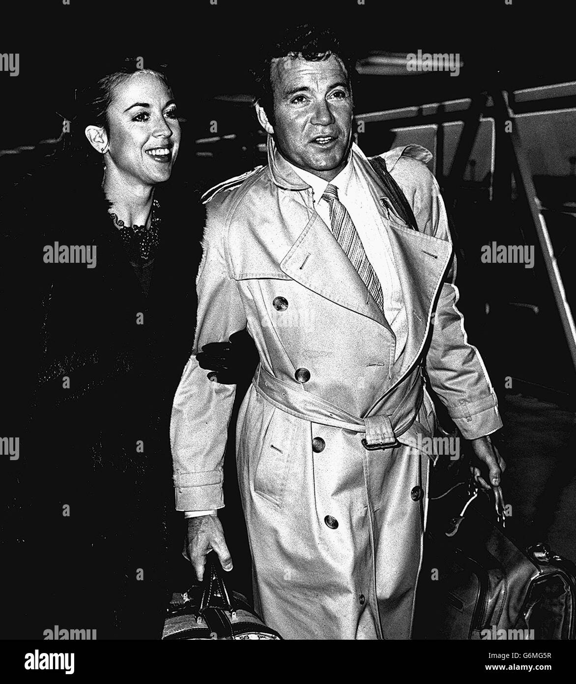 Captain James T. Kirk, otherwise known as American actor William Shatner, at Heathrow Airport with his wife Marcie. Shatner beamed in from Paris for the British premiere of the full-length feature film version of 'Star Trek'. Stock Photo