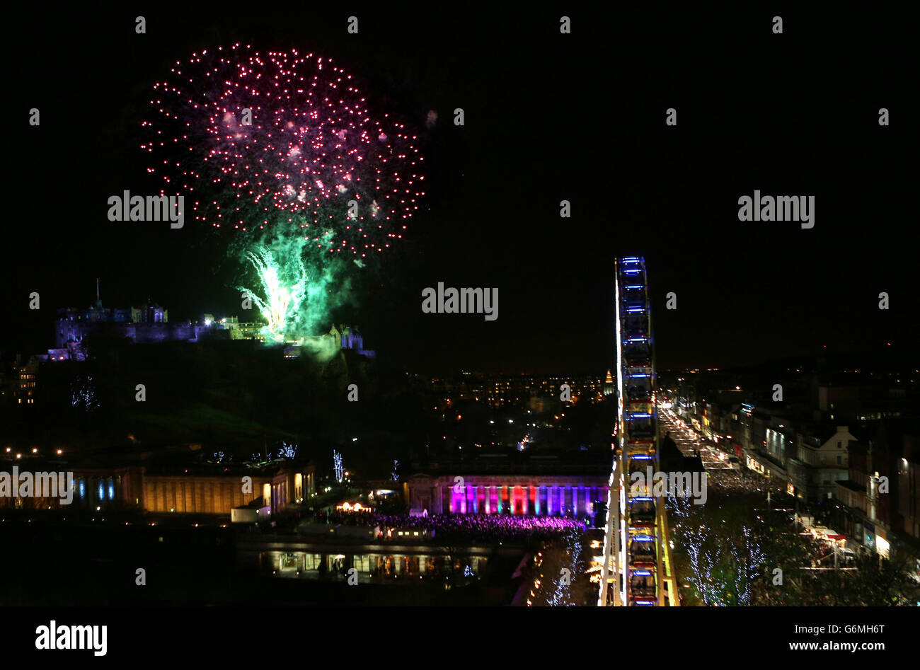 Fireworks over Edinburgh castle to celebrate the New Year's Eve