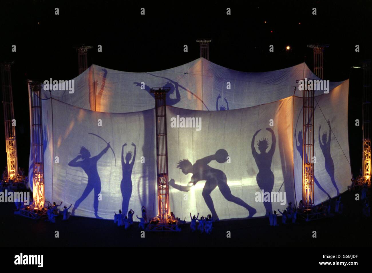 Atlanta Olympic Games 1996 - Opening Ceremony. The Olympic Opening Ceremony of the Centennial Games, silhouettes of dancers depicting greek athletes Stock Photo