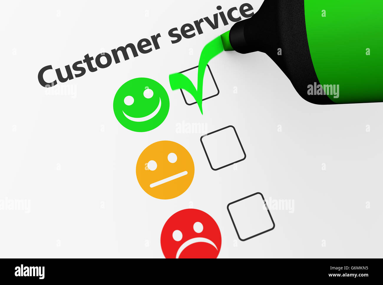 Customer service happy feedback rating checklist and business quality evaluation concept 3D illustration. Stock Photo