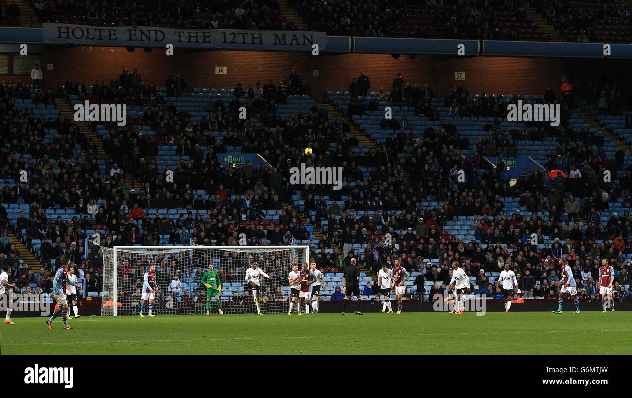 Empty seats can be seen in the Holte End towards the end of the match between Aston Villa and Manchester United Stock Photo