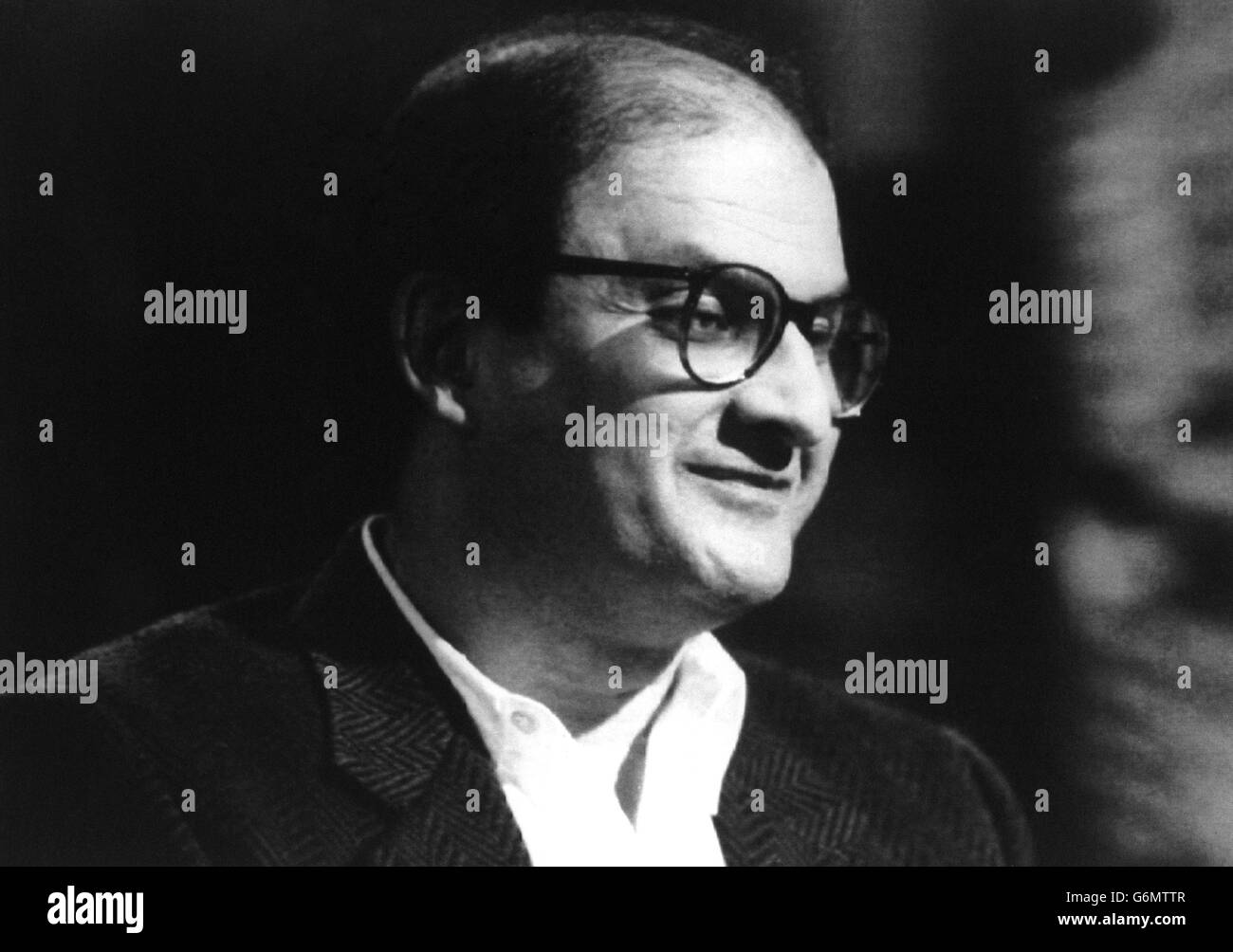 Author Salman Rushdie, who has been in hiding following death threats against him, as he appears on 'The Late Show' on BBC Two. Stock Photo