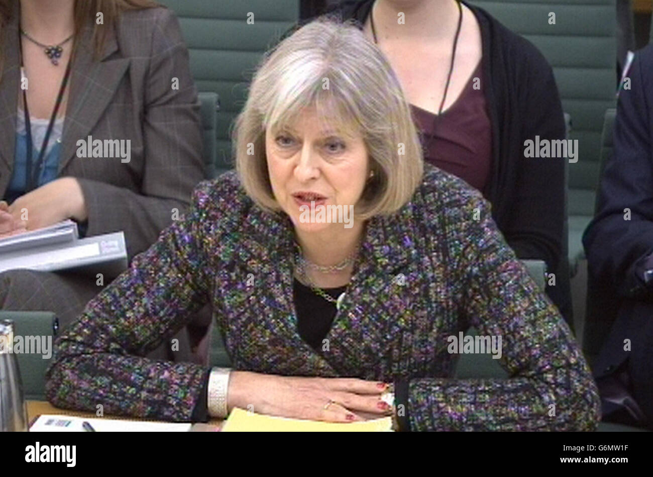 Home Secretary Theresa May answers questions during a Home Affairs Committee, Portcullis House, London. Stock Photo