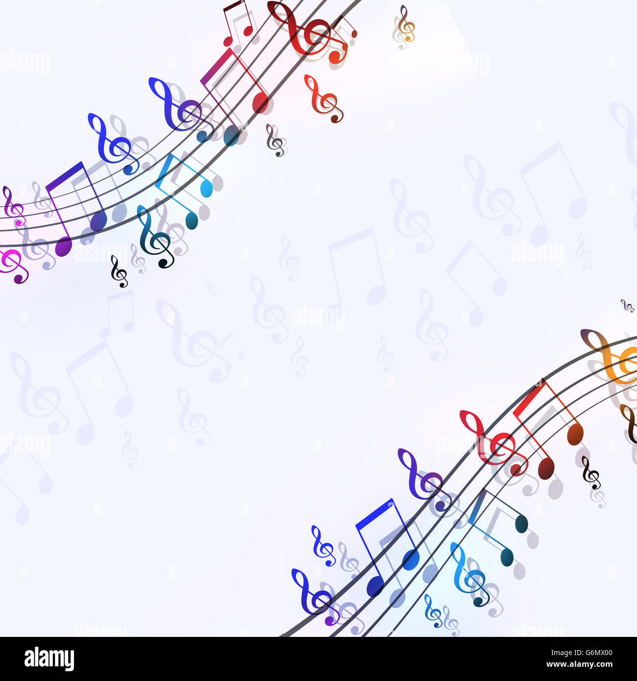abstract bright background with multicolor music notes Stock Photo