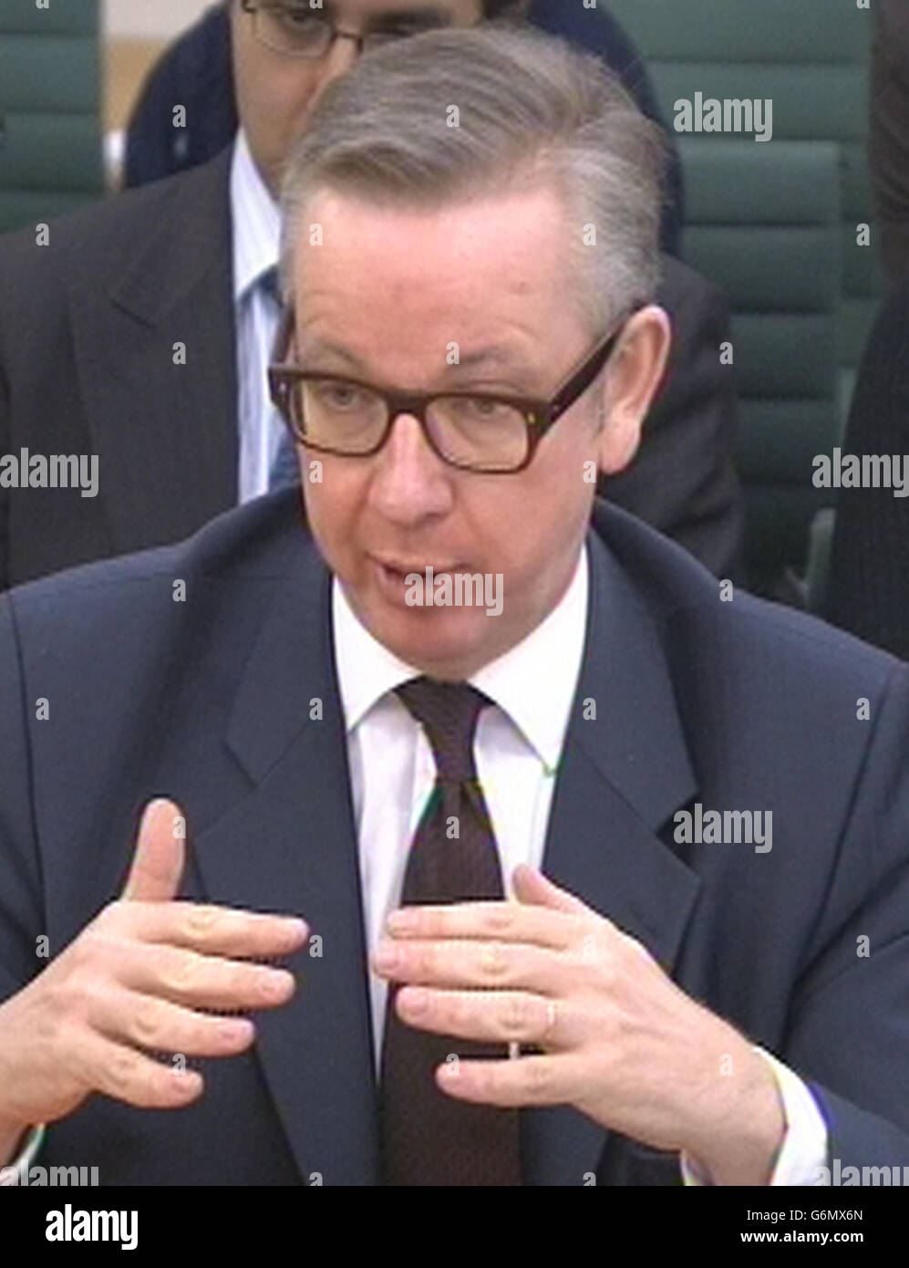 Education Secretary Michael Gove answers questions at a House of Commons Education Select Committee on school accountability, qualifications and curriculum reform at Portcullis House in London. Stock Photo