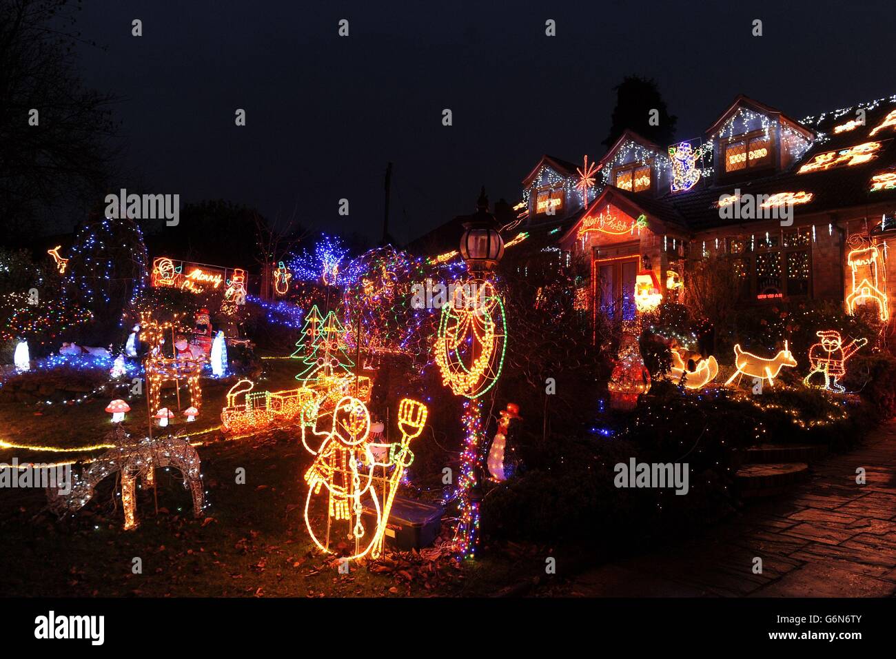 Christmas lights on the house of Malcolm and Wendy Molloy in Alcester