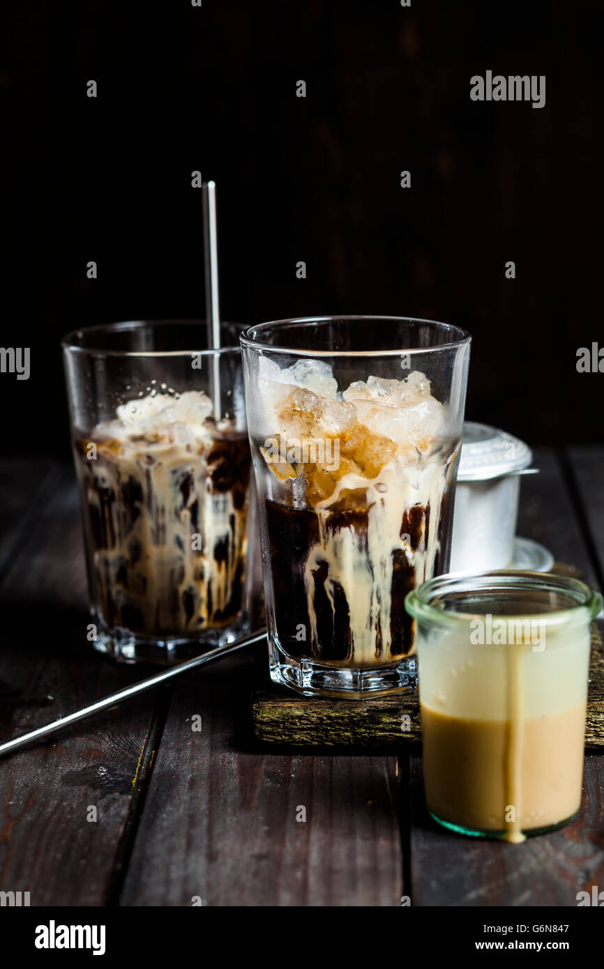 Vietnamese iced coffee with strong coffee, sweetened condensed milk