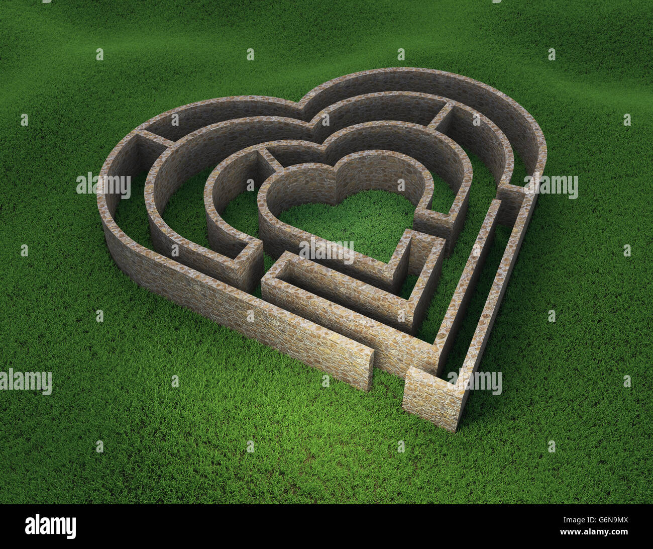 Heart shaped maze - love and relationship concept 3D illustration Stock Photo