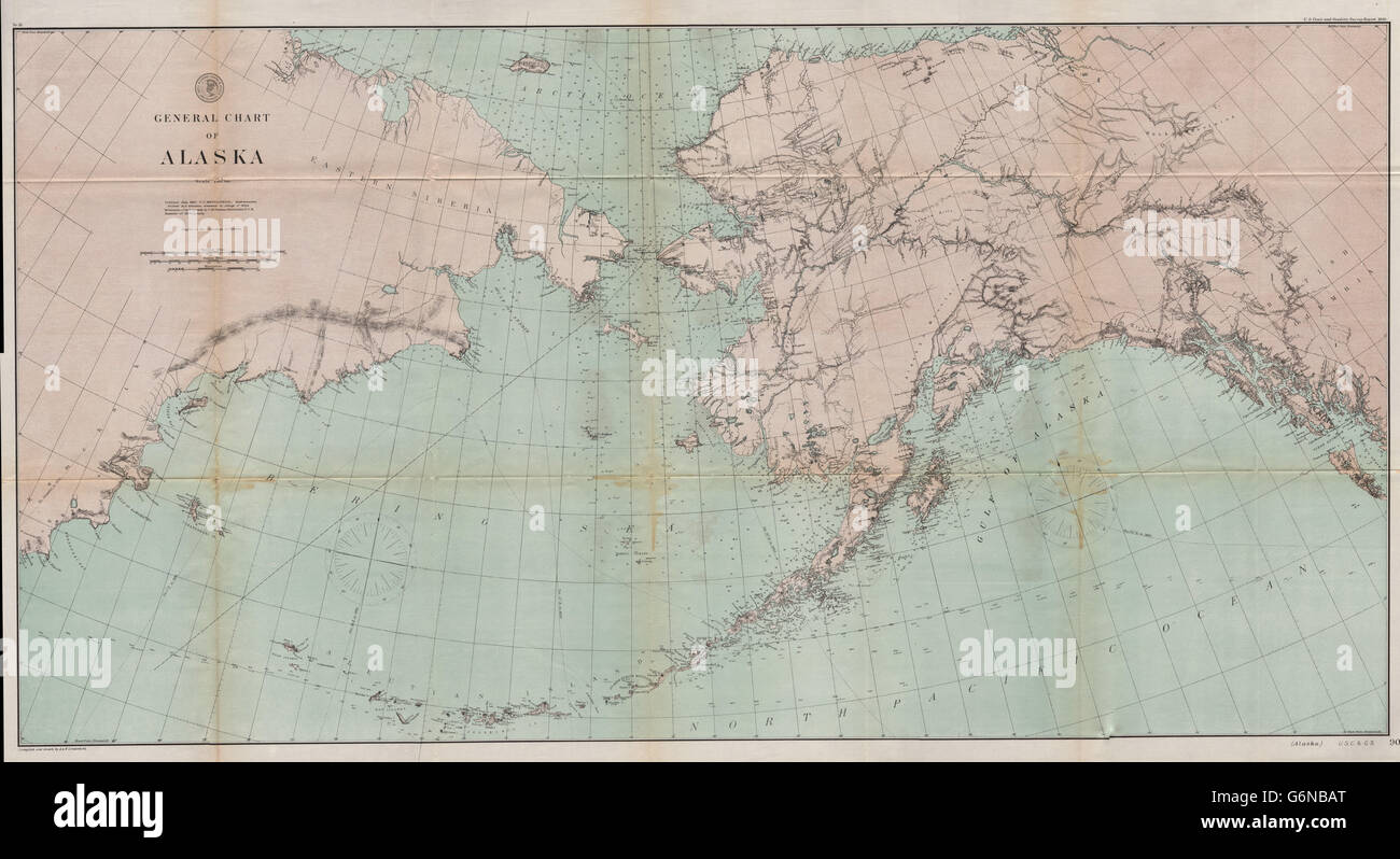 ALASKA: General chart of Alaska. Bering Strait. Ocean depths. USCGS, 1889 map Stock Photo