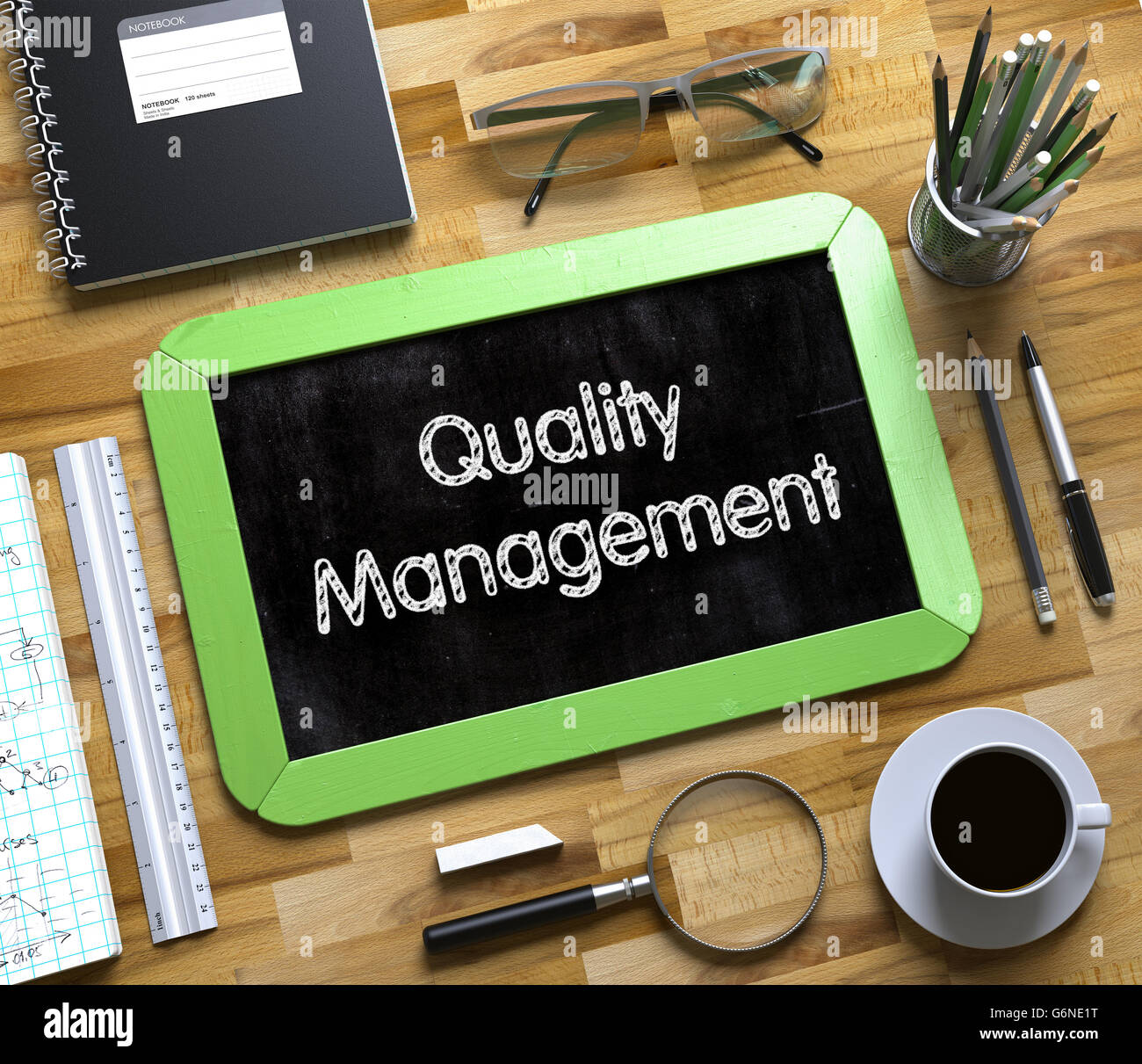 Small Chalkboard with Quality Management Concept Stock Photo Alamy