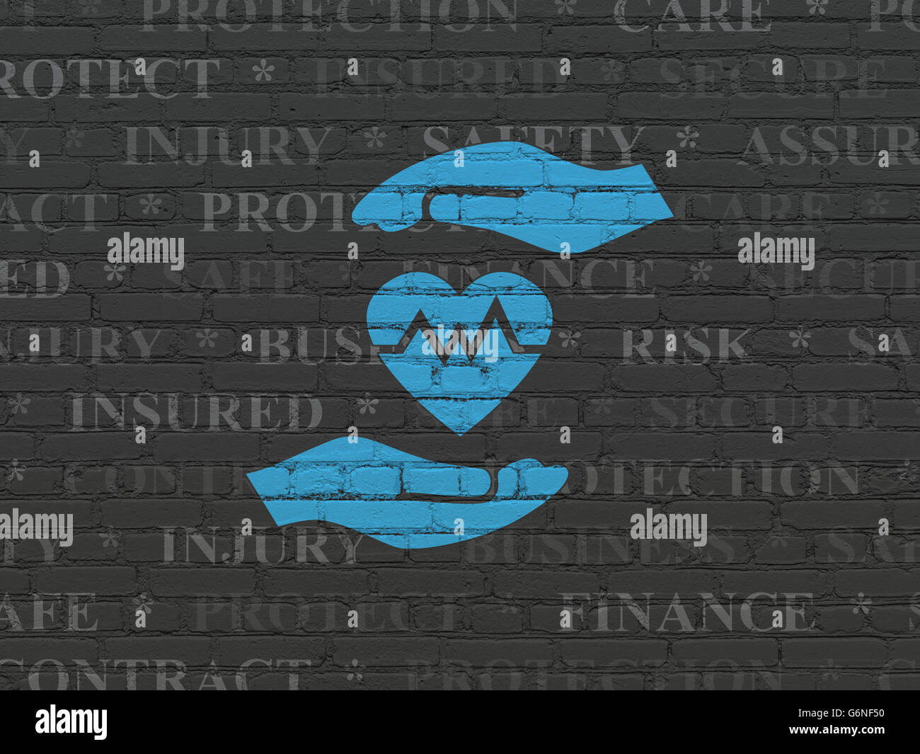 Insurance concept: Heart And Palm on wall background Stock Photo - Alamy