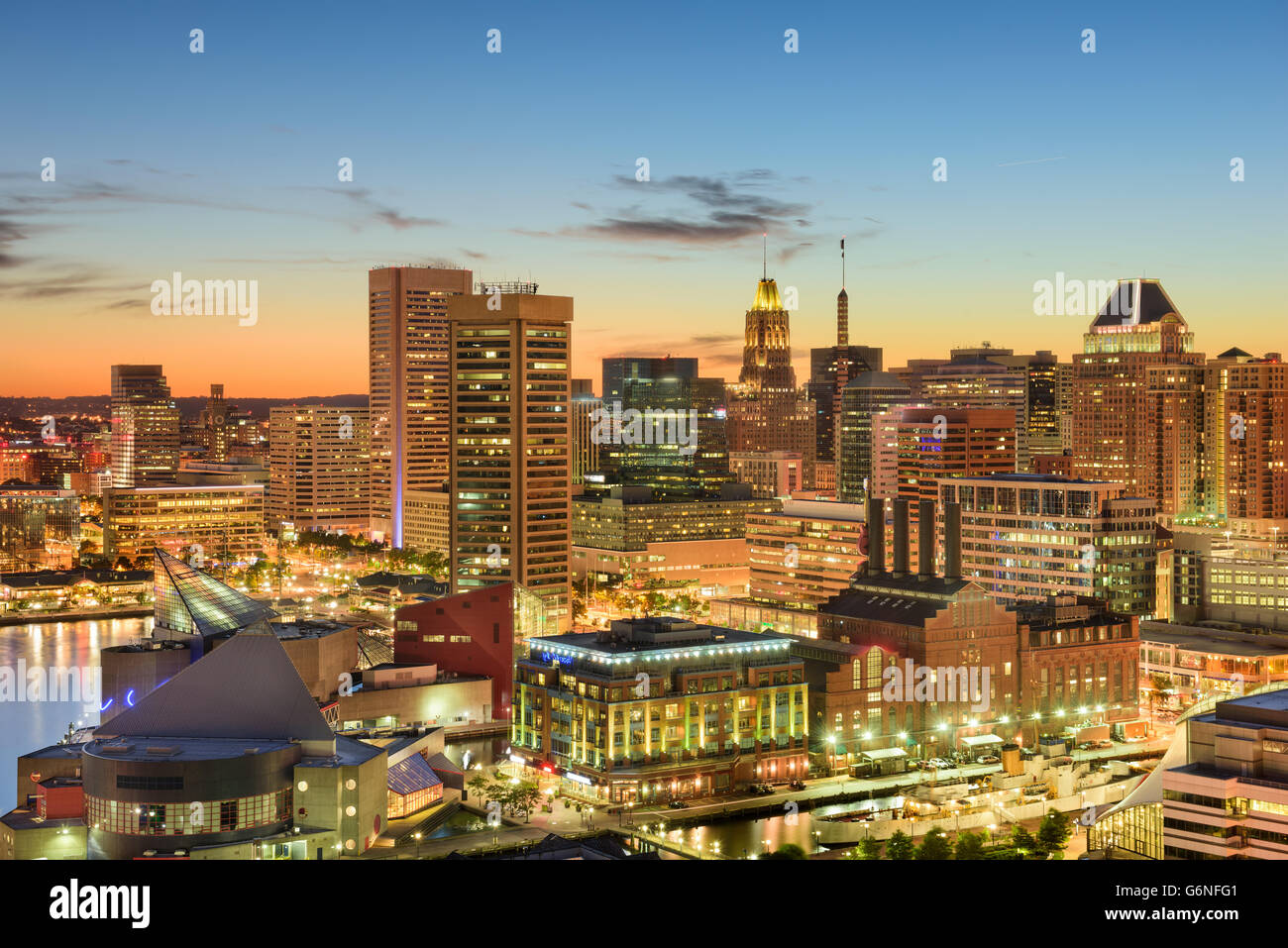 Baltimore, Maryland, USA downtown cityscape at dusk. Stock Photo