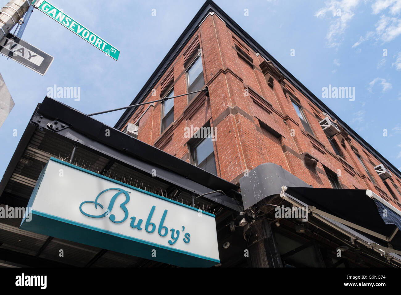 Bubby's Restaurant Sign, Meatpacking District, NYC, USA Stock Photo