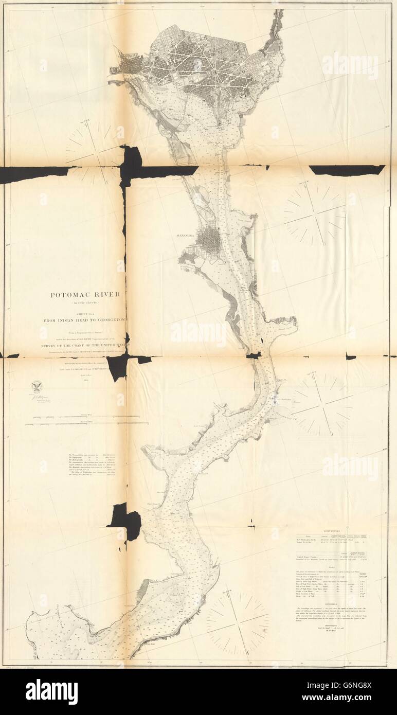 POTOMAC RIVER:Sheet 4 Indian Head to Washington DC Alexandria MD.USCGS, 1871 map Stock Photo