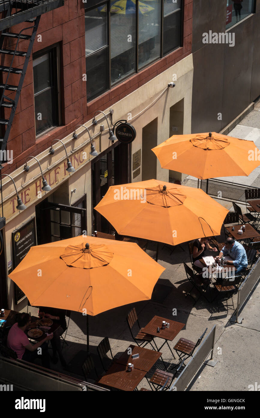 Outdoor Patio Dining Area, , View from the High Line Park. Meatpacking District, NYC, USA Stock