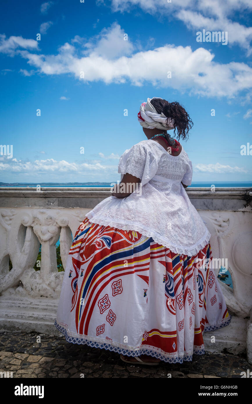Woman dressed as Baiana, Salvador, Bahia, Brazil Stock Photo