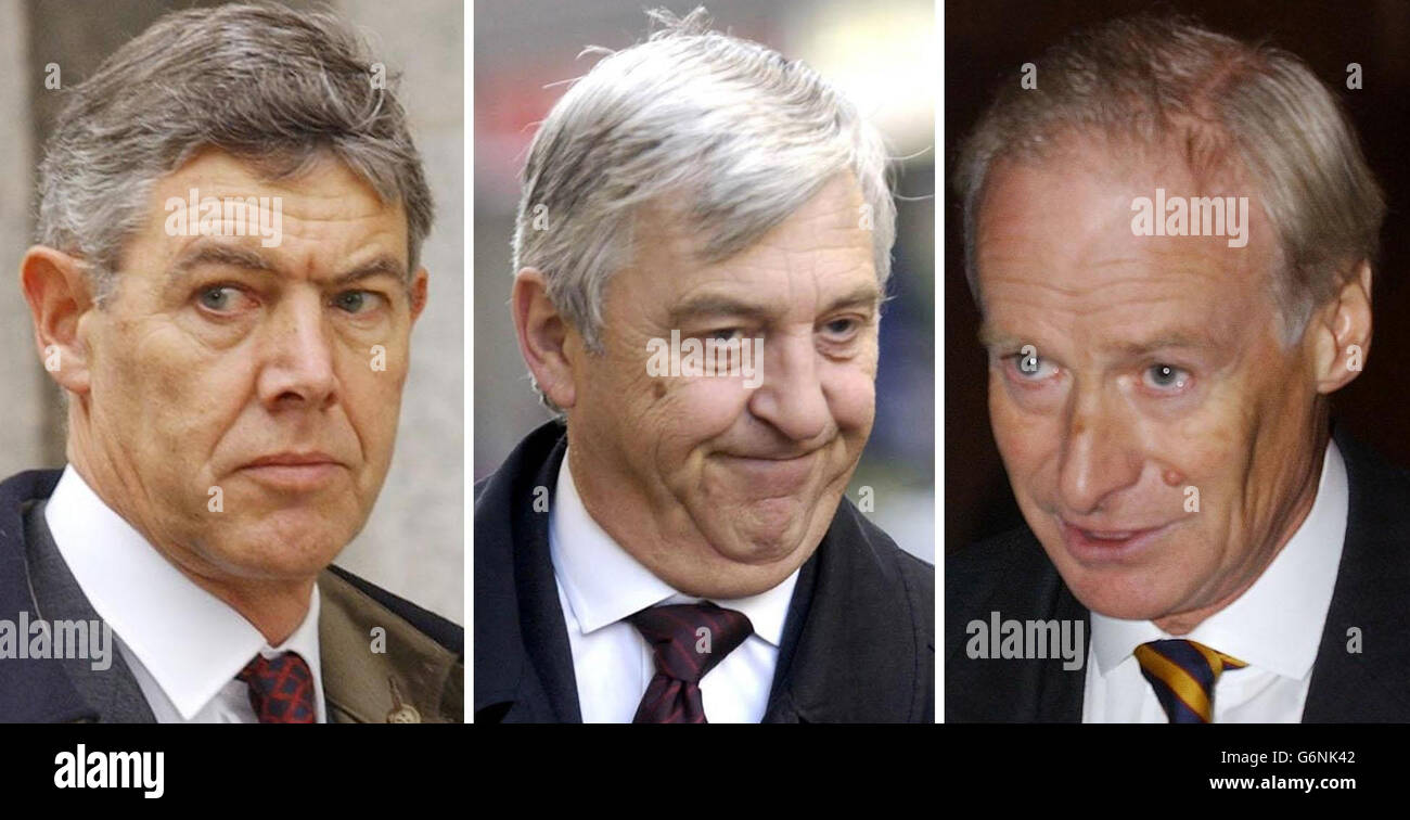 Counsel in the Holly Wells and Jessica Chapman murder case at the Old Bailey. From left: Richard Latham, QC, who prosecuted; Stephen Coward who defended Ian Huntley and Michael Hubbard, who defended Maxine Carr. Stock Photo