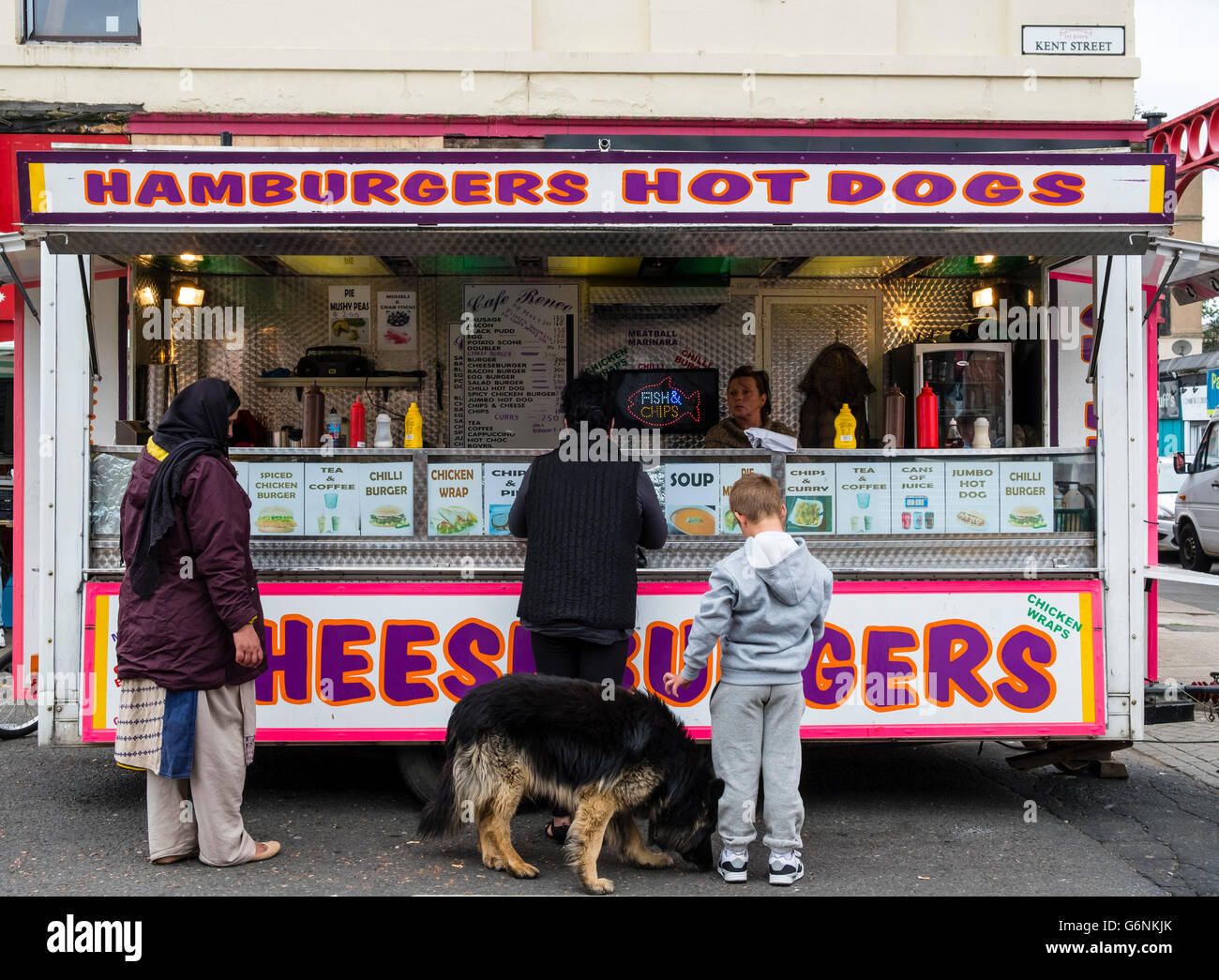 Fast food burger van selling cheap snacks at Barras market in