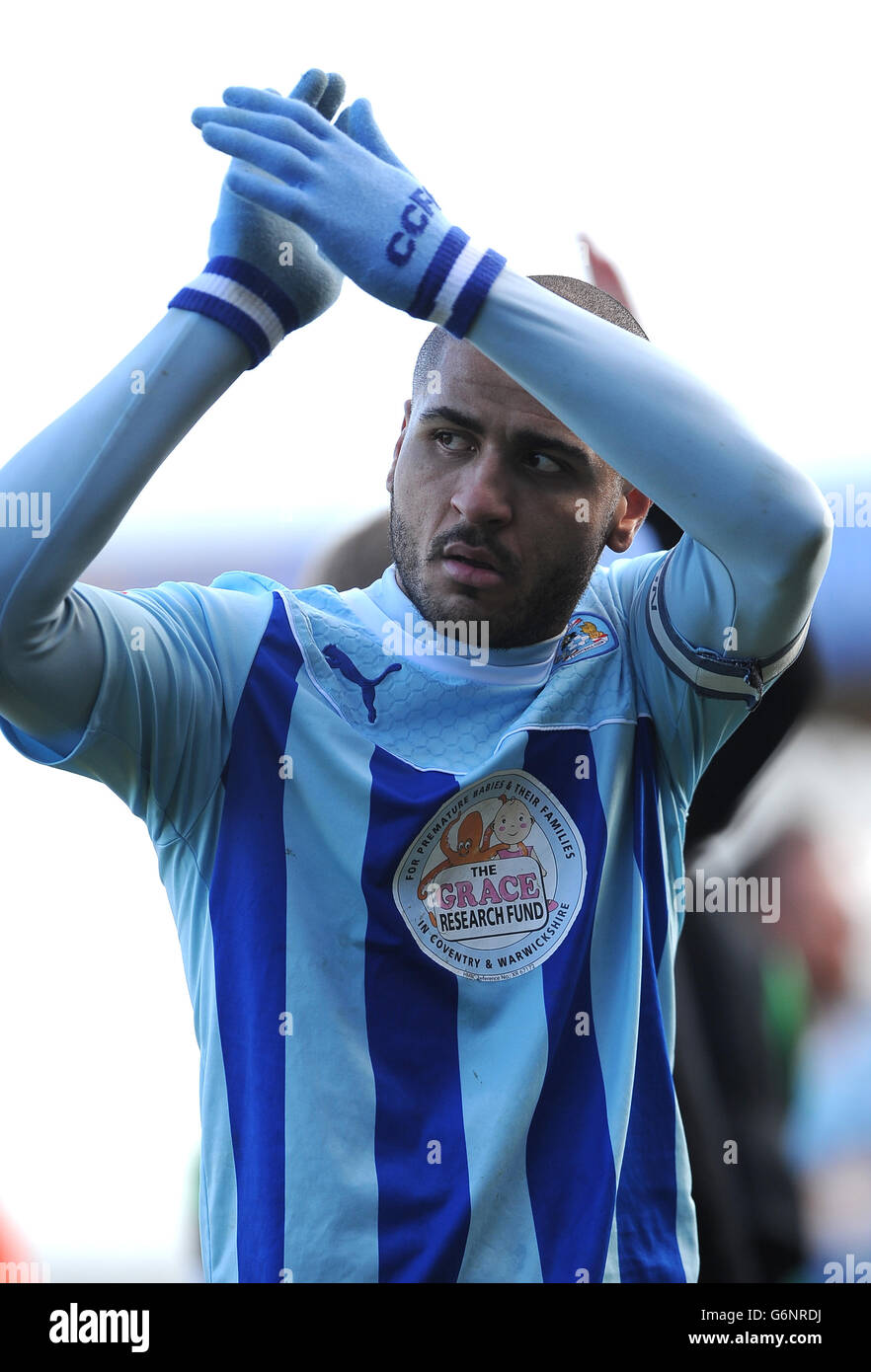 Soccer - Sky Bet League One - Coventry City v Peterborough - Sixfields. Coventry City's Leon Clarke applauds the home fans after the game against Peterborough United. Photo: Nigel French Stock Photo