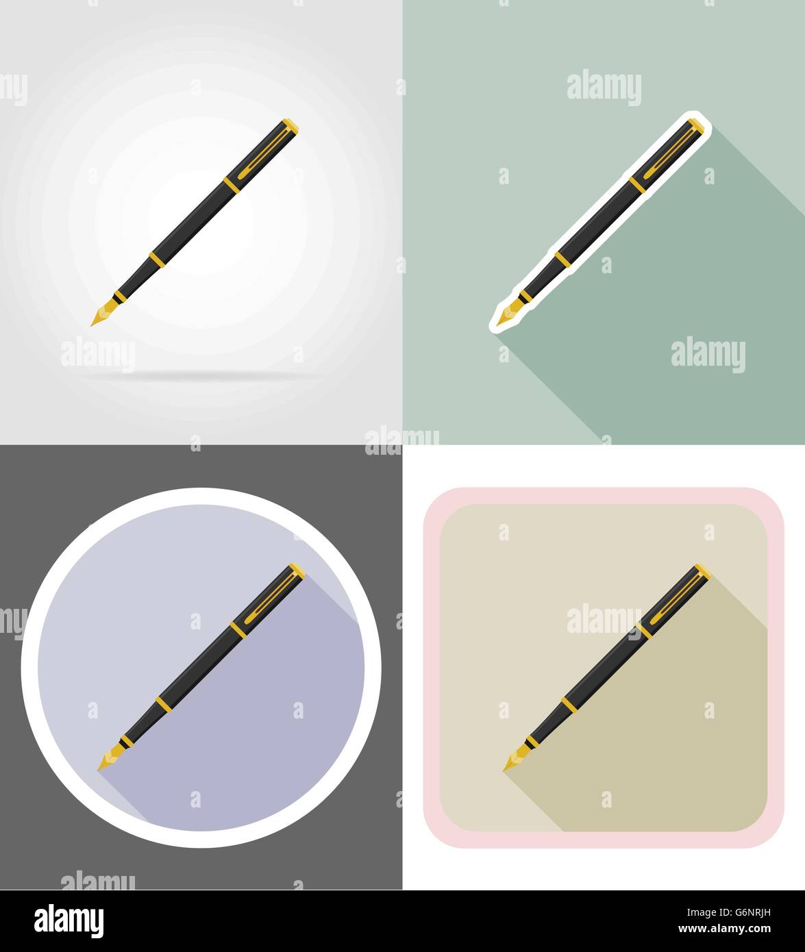 pen stationery equipment set flat icons vector illustration isolated on ...