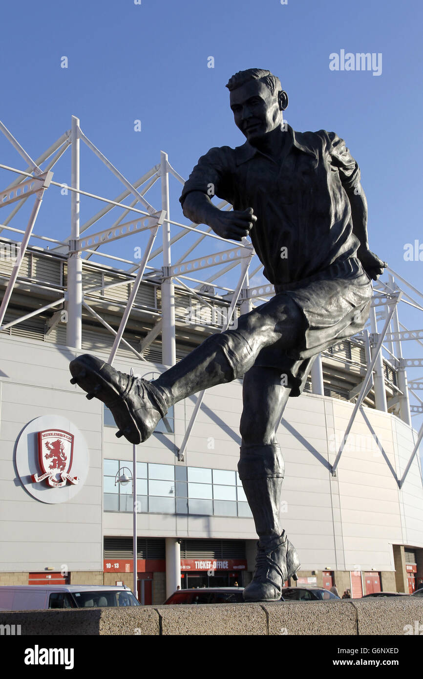 Statue of middlesbrough legend wilf mannion outside the riverside