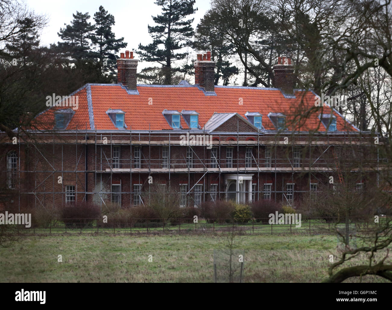 General view of Anmer Hall as work continues on the royal country retreat gifted to the Duke and Duchess of Cambridge on Queen Elizabeth II's Sandringham estate in Norfolk. Stock Photo