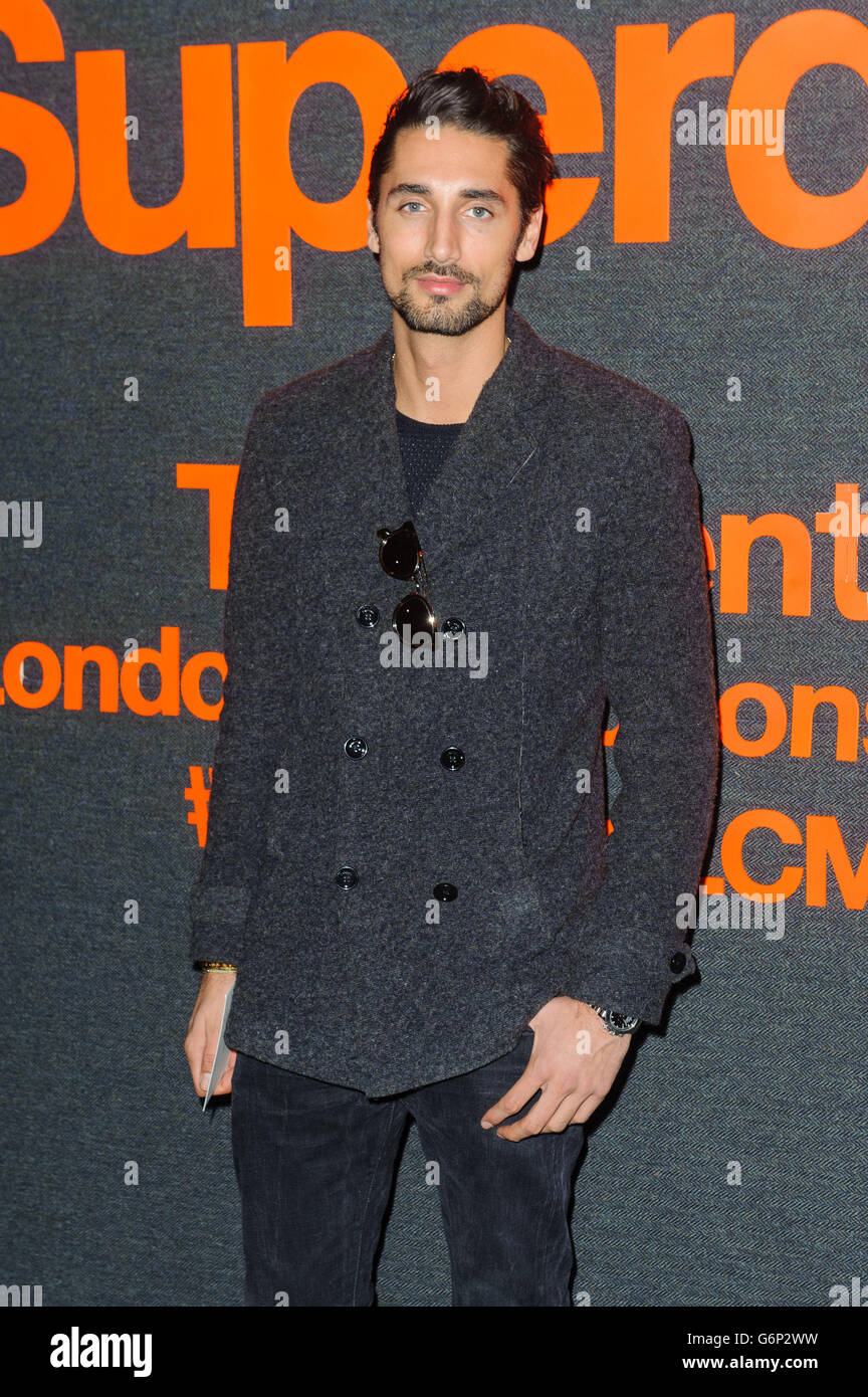 Hugo Taylor arriving at the Superdry catwalk show, at the Old Sorting ...