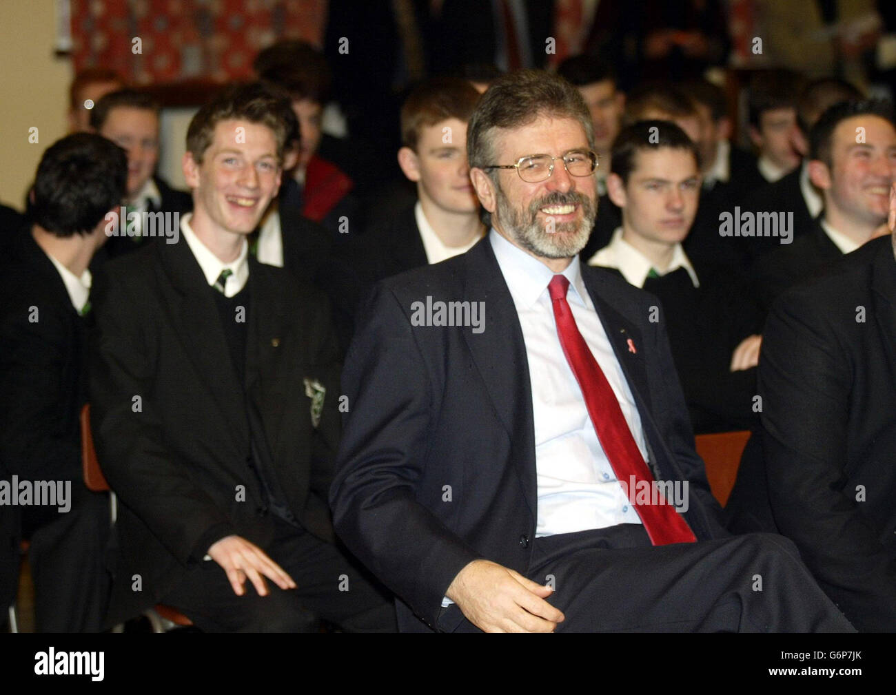 Sinn Fein President, Gerry Adams, at St Malachy's College in north Belfast, where he told pupils: 'There is no doubt that unionism, even of the Paisleyite kind, will have to face in time the same reality that led the Ulster Unionist Party to agree the Good Friday Agreement. Sinn Fein and the nationalist SDLP have insisted the 1998 accord cannot be renegotiated, with Mr Adams arguing today there was no reason why the review should last more than a month or even more than a week. Stock Photo