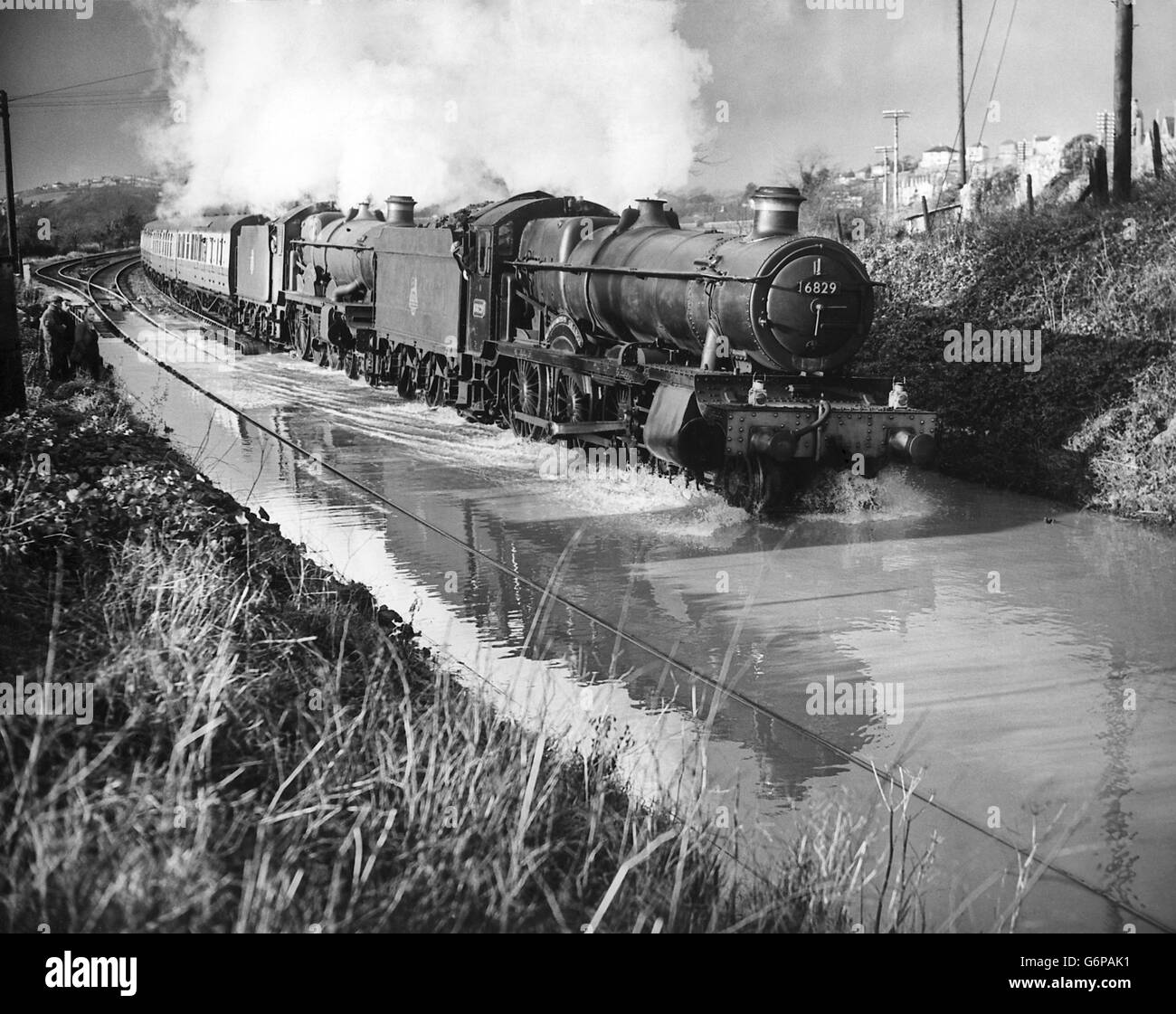 Weather - 1954 Floods - Floating Train - Plympton, Devon Stock Photo