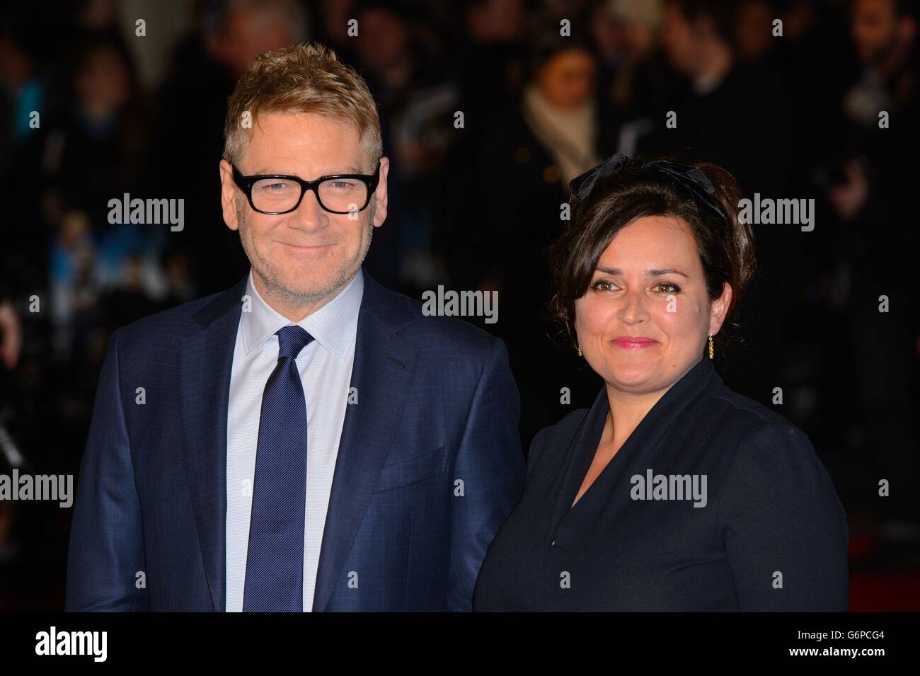 Director Kenneth Branagh and Lindsay Brunnock arrive at the European film premiere for Jack Ryan at the Vue cinema, Leicester Square, London. Stock Photo