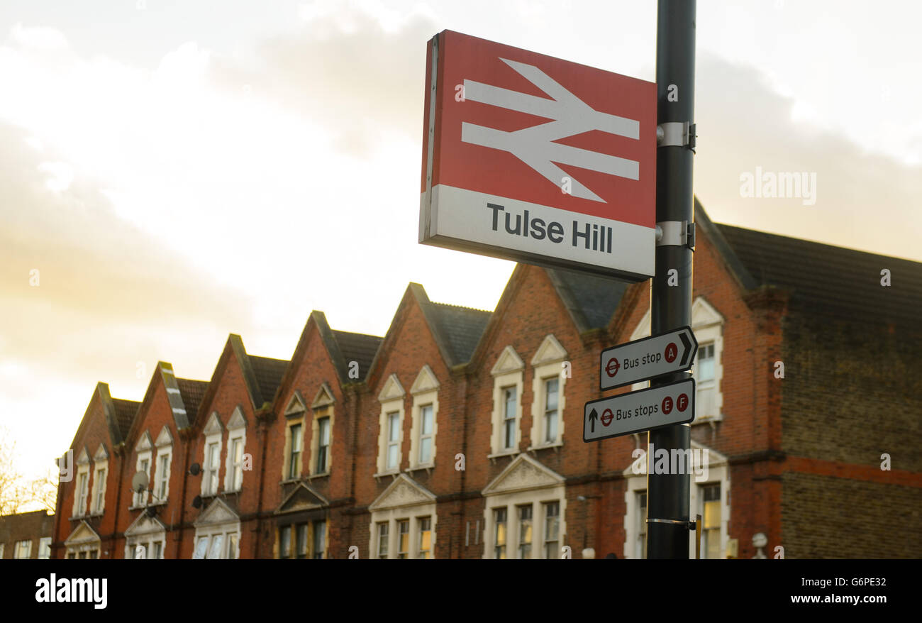 Sign outside the rail station in Tulse Hill, in south London. Stock Photo