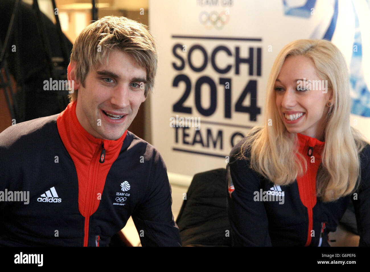 GB Winter Olympic Team members, Figure Skaters David King and his partner Stacey Kemp, during the Team GB kitting session at the adidas Centre, Stockport Stock Photo