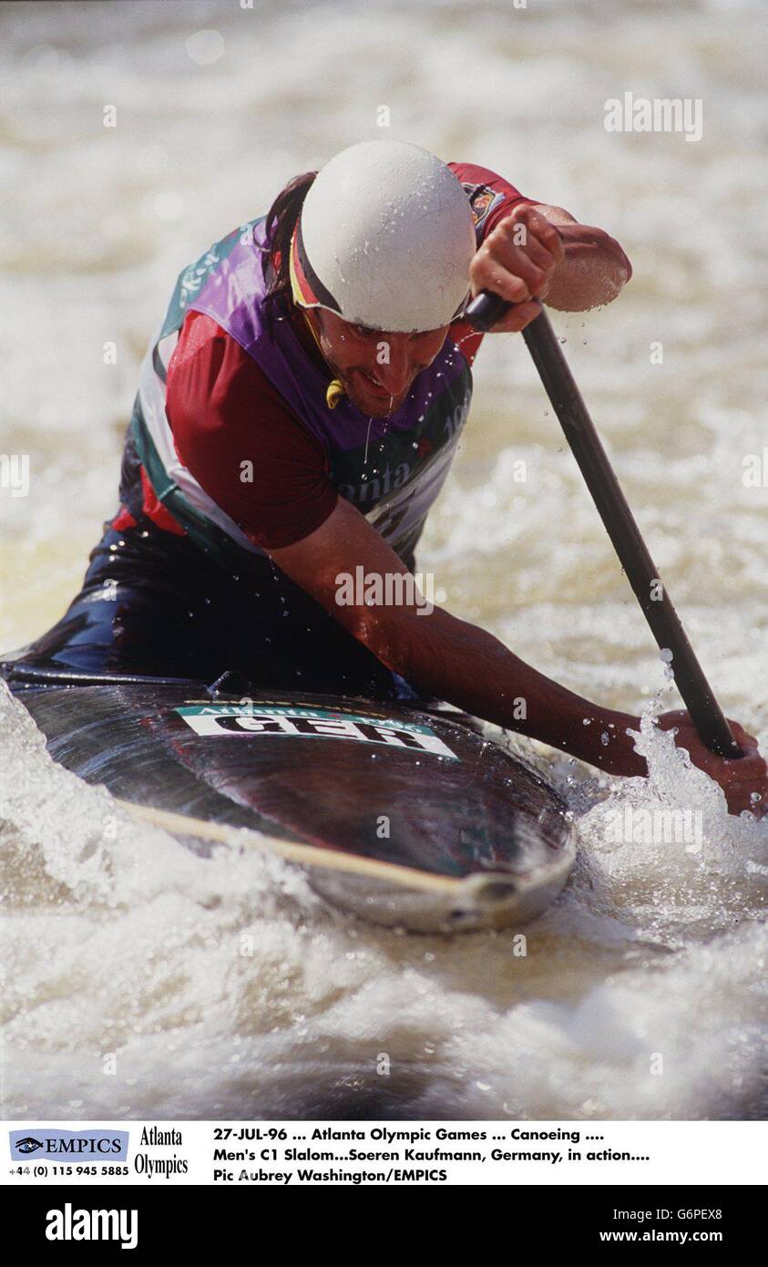 27-JUL-96 ... Atlanta Olympic Games ... Canoeing .... Men's C1 Slalom. Soeren Kaufmann, Germany, in action Stock Photo