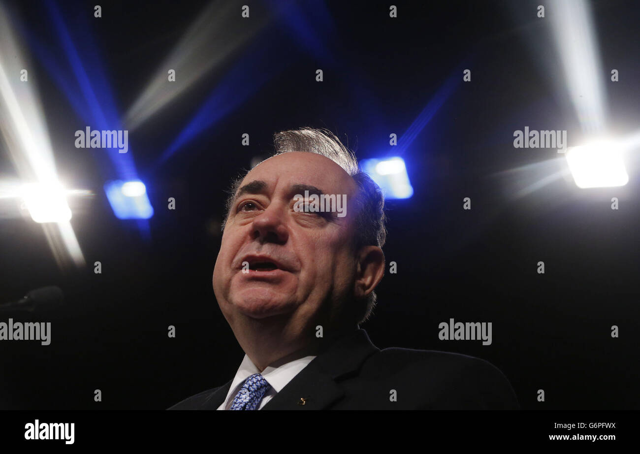 EDS NOTE: A FILTER HAS BEEN USED ON THIS IMAGE First Minister Alex Salmond during a question-and-answer session on Scotland's future at the Regal Community Theatre in Bathgate, Scotland. Stock Photo