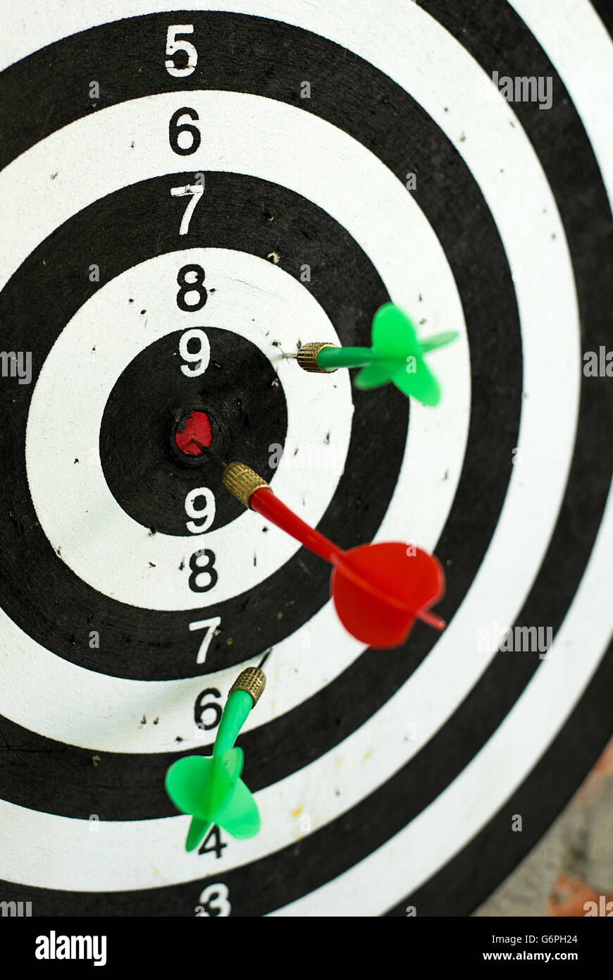 The dart is in the center of the target Stock Photo Alamy