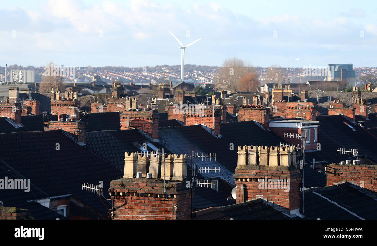 Terraced houses and rooftops in Everton, Liverpool, Merseyside Stock
