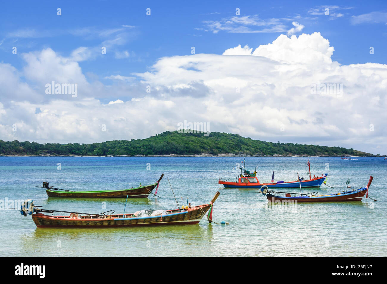 Long-tail boats in Phuket, southern Thailand Stock Photo