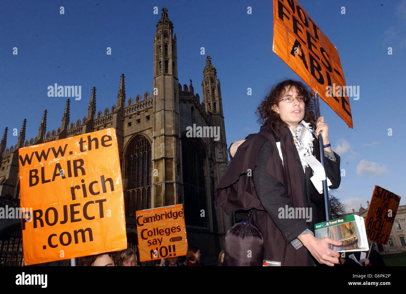 Sam Cardwell joins fellow Cambridge University students as they begin a protest march to London, as opposition to Government plans for university top-up fees intensifies. A group of around 20 undergraduates began the 60-mile march which will end on Tuesday in Parliament Square. Stock Photo