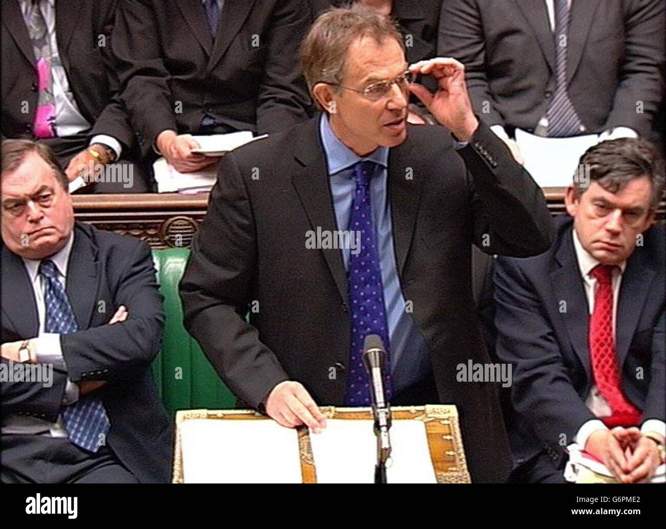 British Prime Minister Tony Blair speaking in the House of Commons, after Lord Hutton announced the results of his inquiry into the events surrounding the death of Government scientist Dr David Kelly. Stock Photo