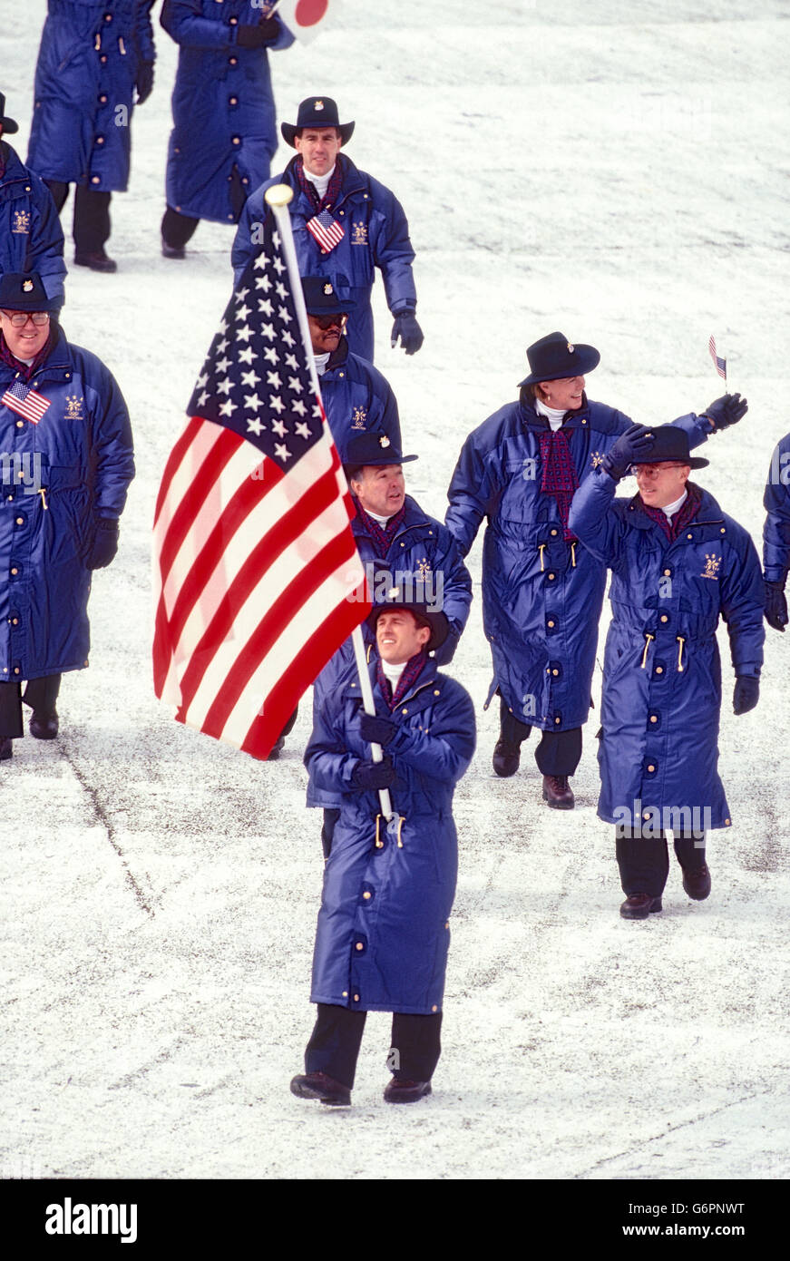 Eric Flaim, Flag bearer leads Team USA marching in the Opening ceremonies at the 1998 Olympic