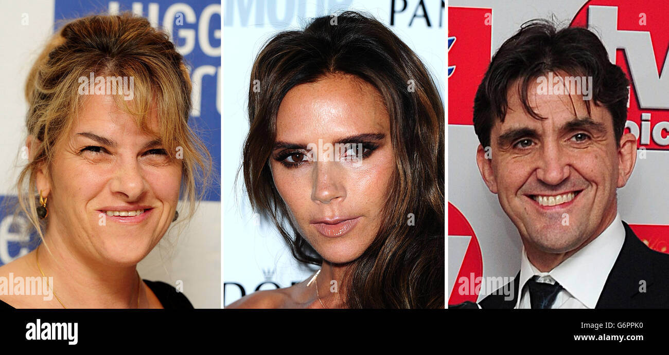 File photos of (from the left) Tracey Emin, Victoria Beckham and Stephen McGann. Stock Photo