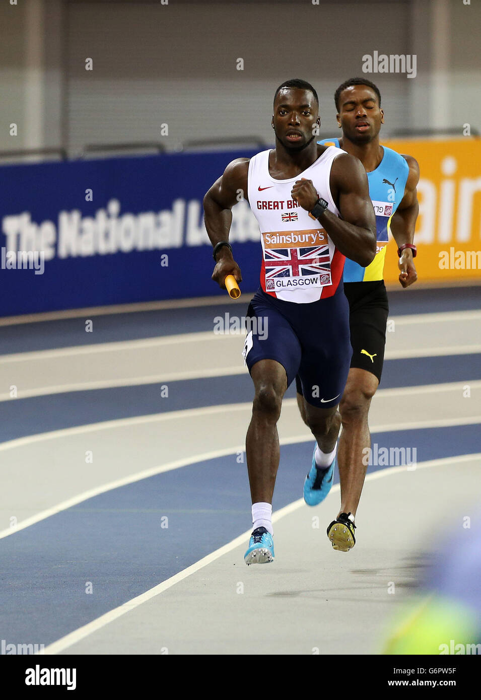 Great Britain's Nigel Levine winning the 4x400metres Relay beating the